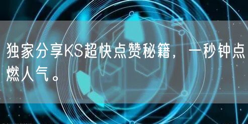 独家分享KS超快点赞秘籍，一秒钟点燃人气。